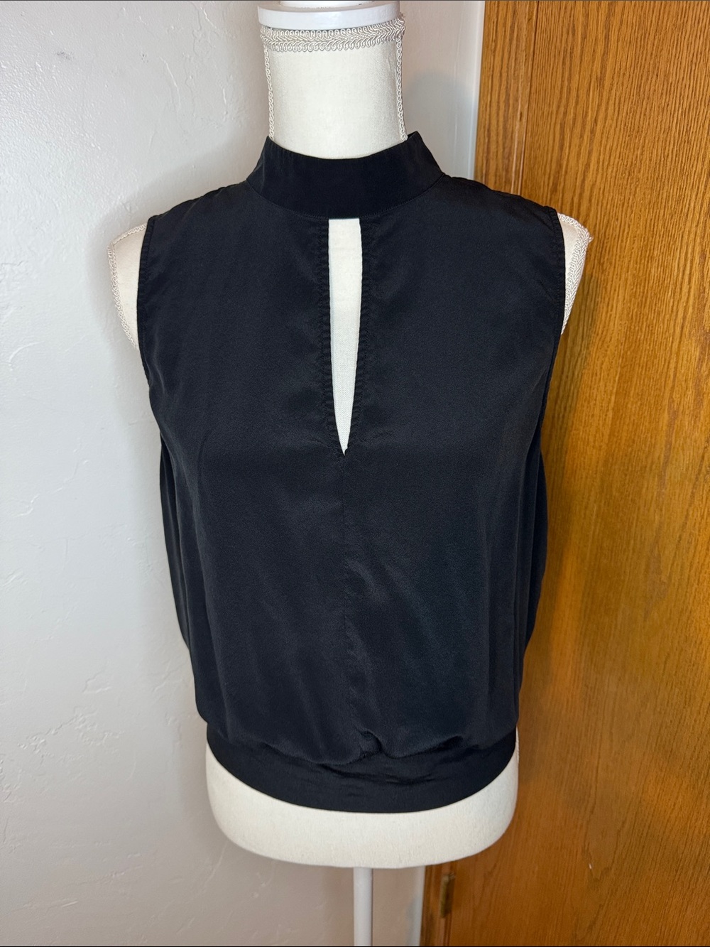 Frame black silk mock neck peep hole blouse M
